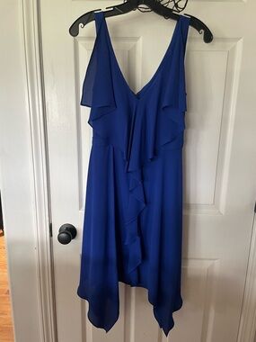 BCBGMaxAzria Royal Blue Ruffle Handkerchief Hem Dress